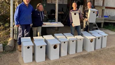 Nest box builder Max Suthern with Vicki Suthern Kim Jarvis and James Suthern.