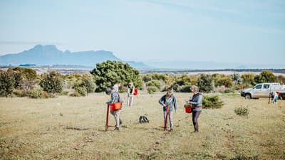 Volunteers planting native trees and shrubs at Monjebup Reserve, Goreng Noongar Country, WA. By Krysta Guille